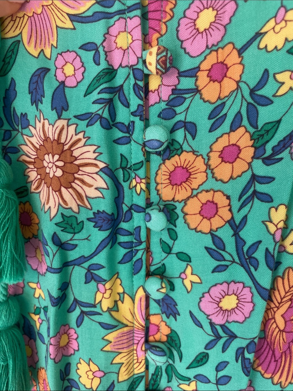 SPELL, folk town maxi skirt, UT Drop. Floral Teal Boho Maxi Skirt - Picture 6 of 10